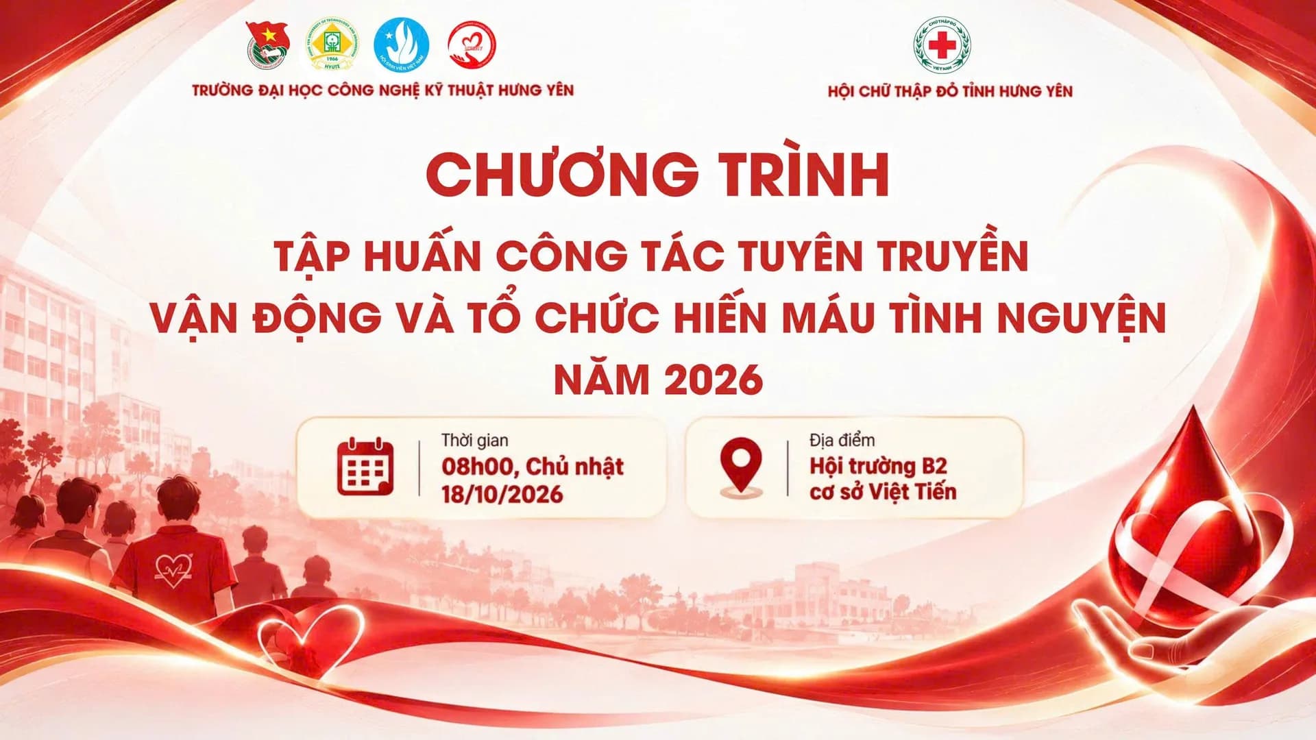📢 THÔNG BÁO LỊCH ĐÀO TẠO CÔNG TÁC TUYÊN TRUYỀN, VẬN ĐỘNG VÀ TỔ CHỨC HIẾN MÁU TÌNH NGUYỆN NĂM 2026 🩸
