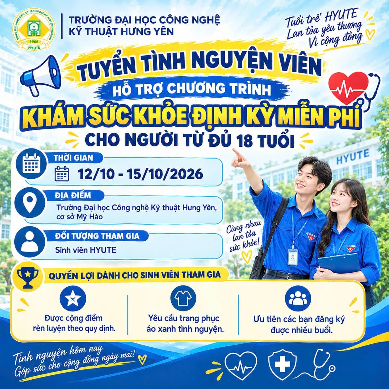 TUYỂN TÌNH NGUYỆN VIÊN CHƯƠNG TRÌNH KHÁM SƯC KHỎE MIỄN PHÍ CƠ SỞ MỸ HÀO