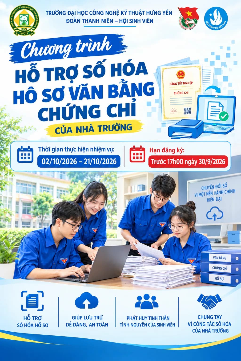 📢 TUYỂN SINH VIÊN TÌNH NGUYỆN HỖ TRỢ SỐ HÓA HỒ SƠ VĂN BẰNG, CHỨNG CHỈ CỦA NHÀ TRƯỜNG 💙