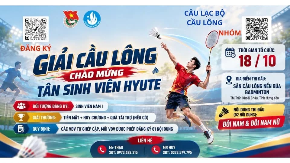 🏸 GIẢI CẦU LÔNG CHÀO MỪNG TÂN SINH VIÊN HYUTE 🏸